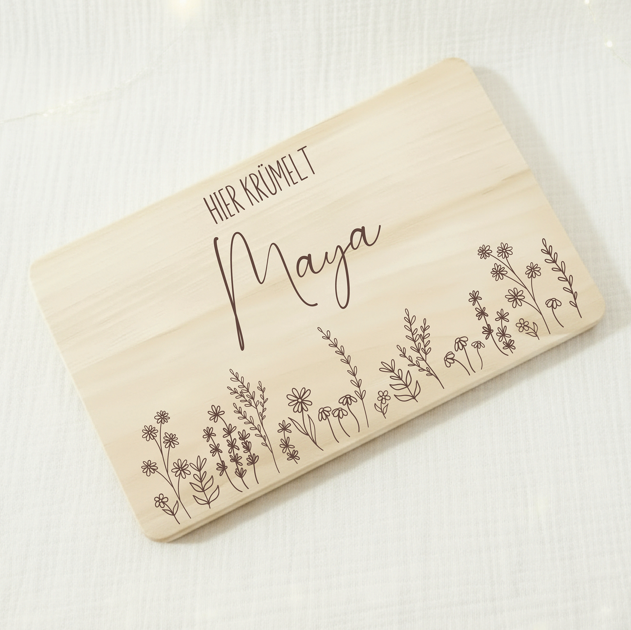 Personalisiertes Kinder-Frühstücksbrett – Blumenwiese - Blumen