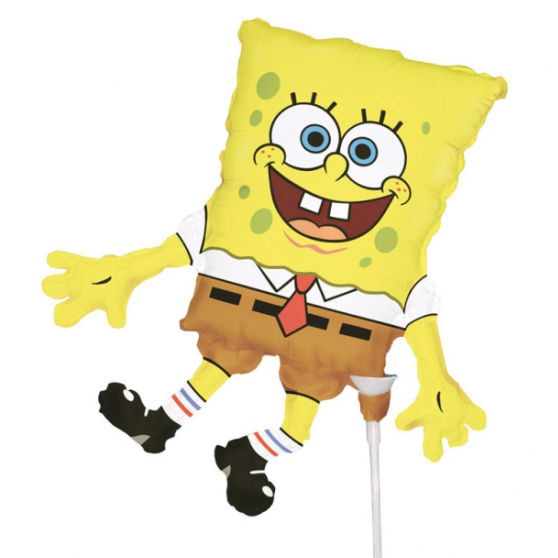 Folienballon am Stab - luftgefüllt - Spongebob - Schwammkopf