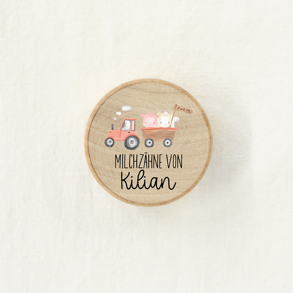Miniaturbild: Milchzahndose mit Namen - Zahndose -hochwertig bedruckt - Traktor mit Tieren