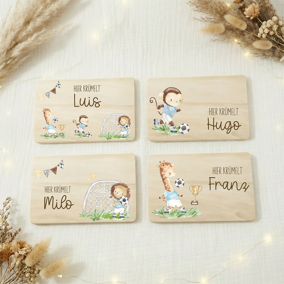 Miniaturbild: Personalisiertes Kinder-Frühstücksbrett – Fußball - Tiere mit Name