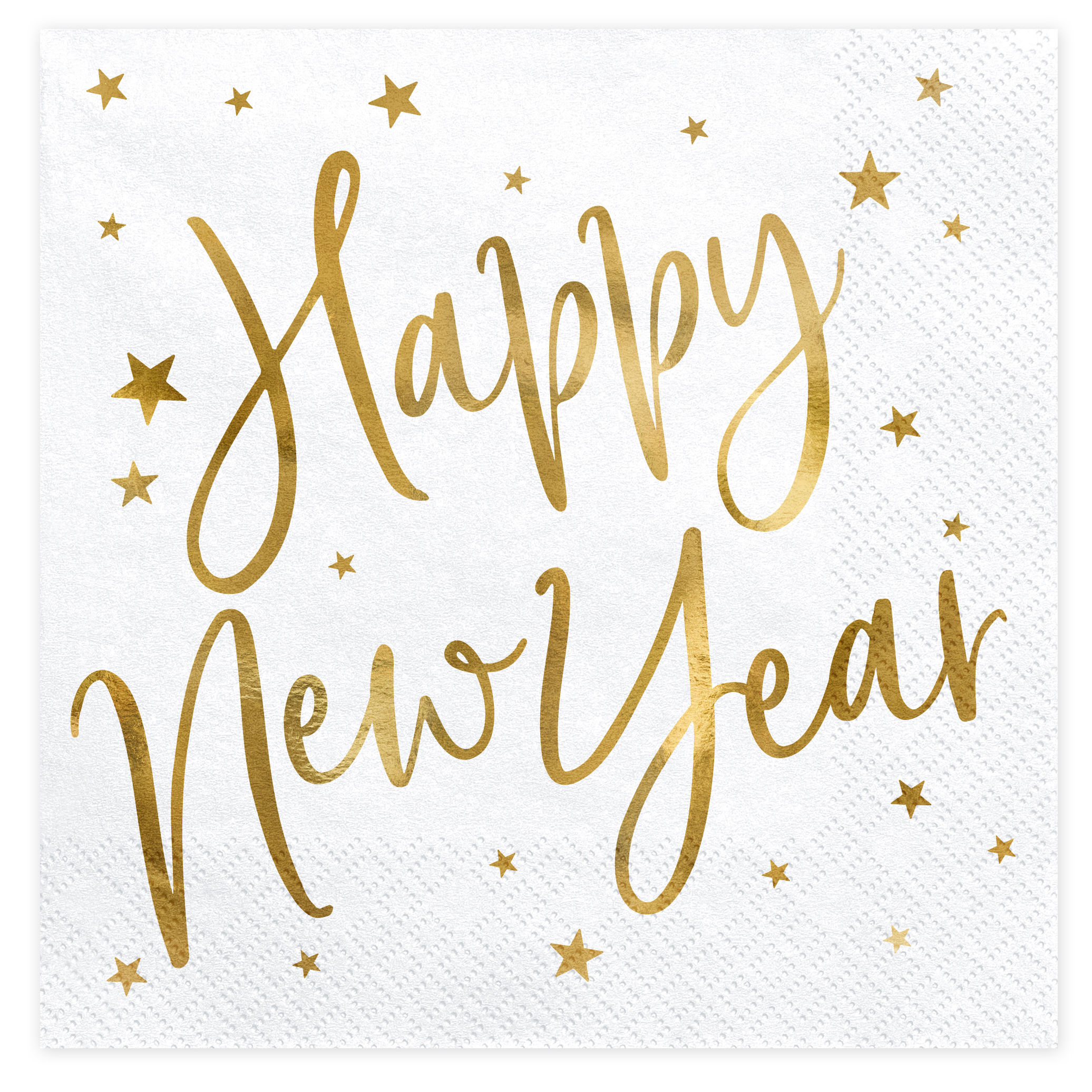 20 Servietten Happy New Year Weiss/Gold 33x33 cm