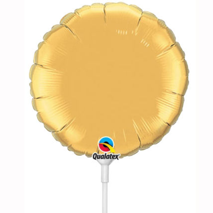 Folienballon am Stab - luftgefüllt - Rund - Gold - 22,8 cm