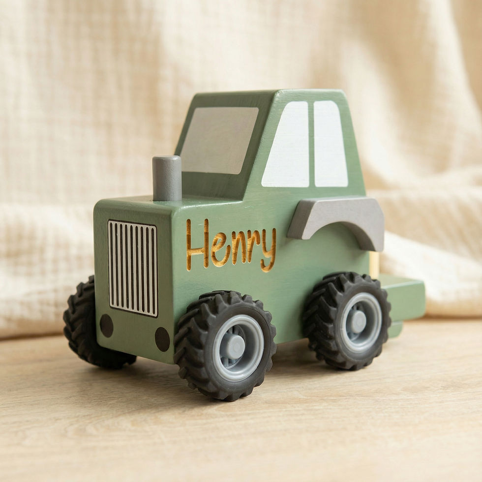 Miniaturbild: Personalisierter Holz-Traktor mit Name und Datum – Geschenk zur Geburt