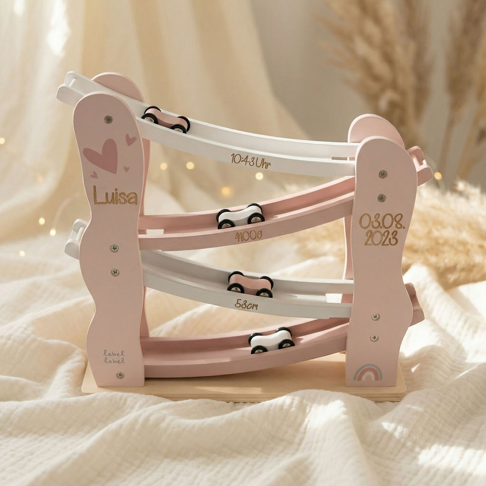 Miniaturbild: Personalisierte Holz-Kugelbahn - Autorutsche mit Gravur – Rosa