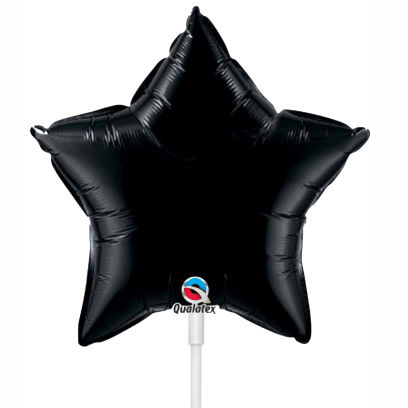 Folienballon am Stab - luftgefüllt - Stern - Schwarz - 22,8 cm