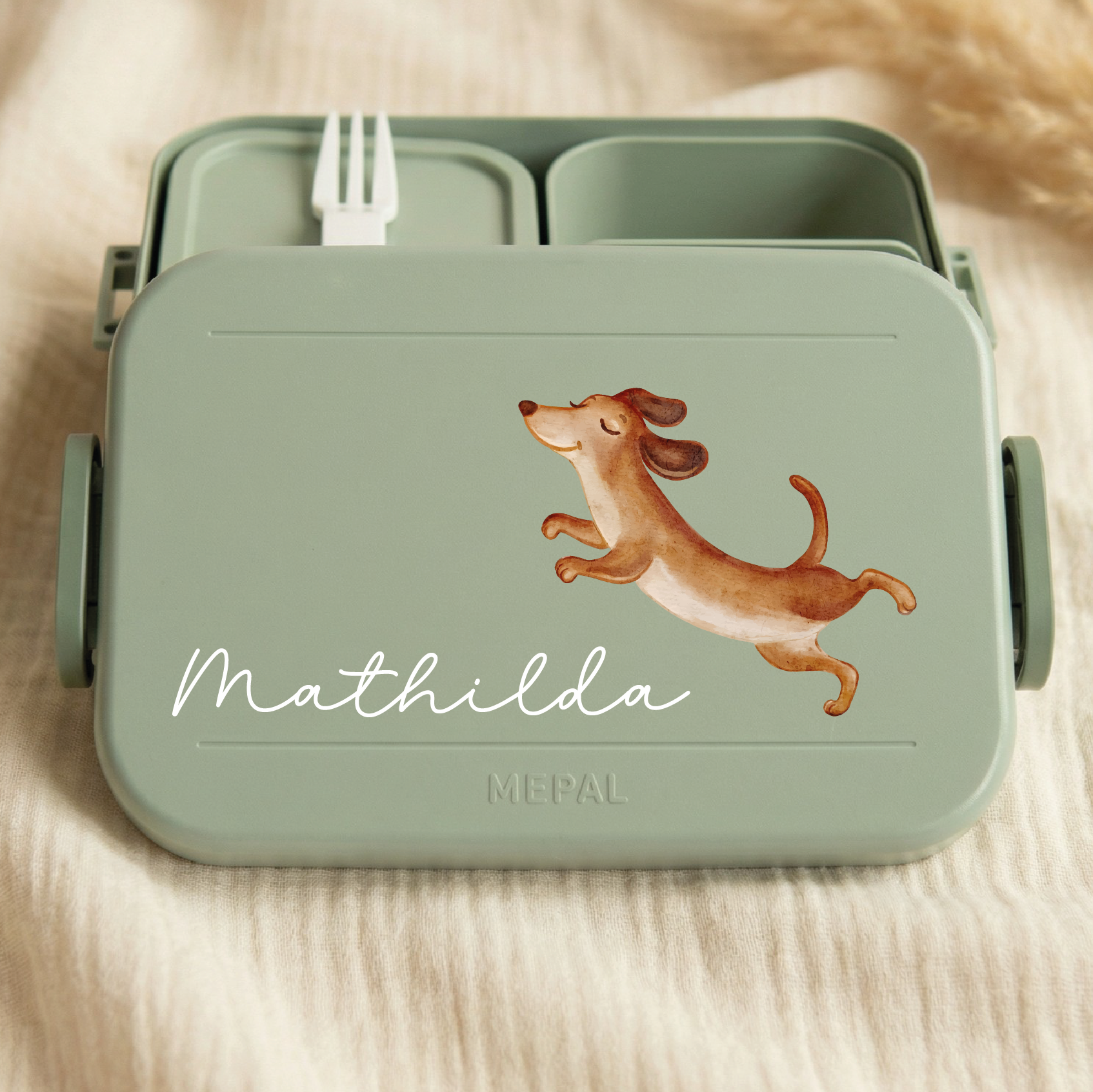 Mepal Brotdose Dackel personalisiert mit Name – Lunchbox für Kita, Kindergarten