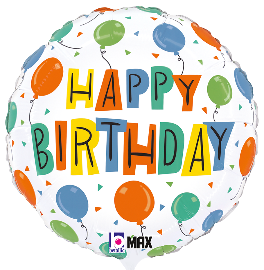 Folienballon - Happy Birthday - bunte Ballons - Rund - 46 cm