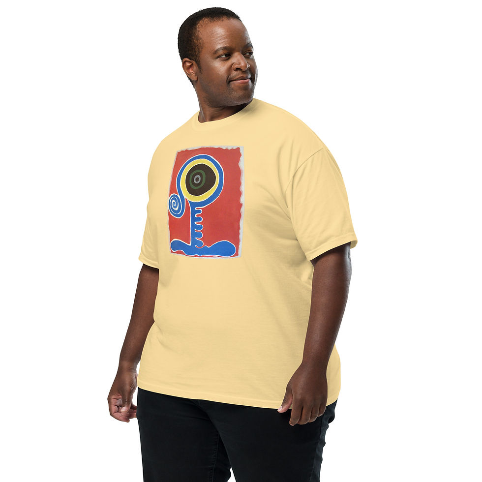 Thumbnail: Man wearing pale yellow Curious Eye artist-designed T-shirt