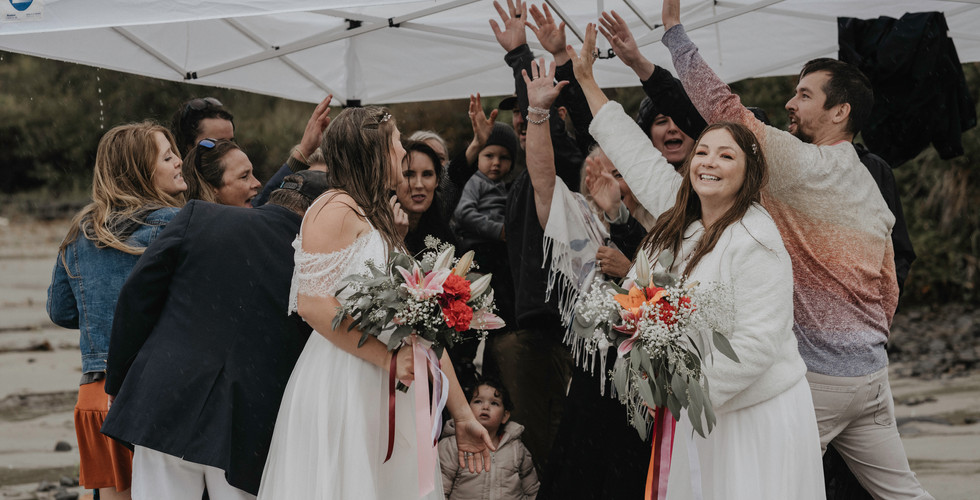lesbian couple in all white