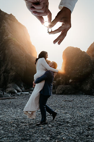 ruby beach elopement photo of couple embracing during golden hour