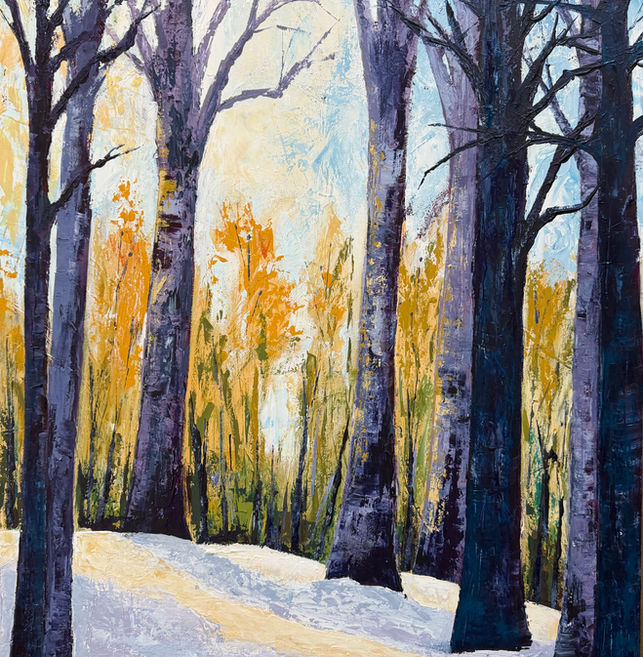 Painting of a forest in winter