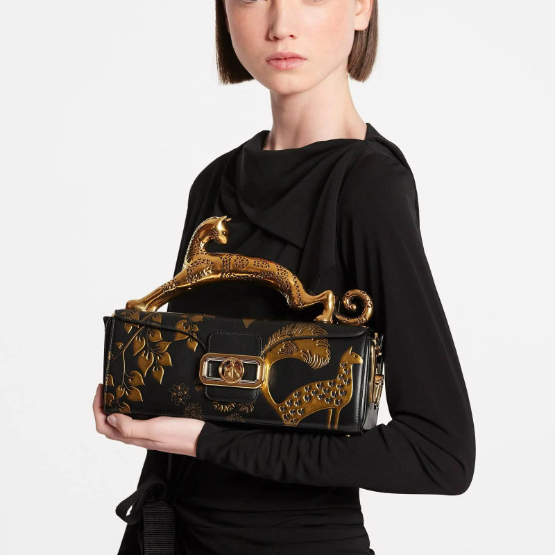 Thumbnail: Luxury Pencil Cat Top Handle Bag Women New Gold Leaf Embossed Box Shape Shoulder