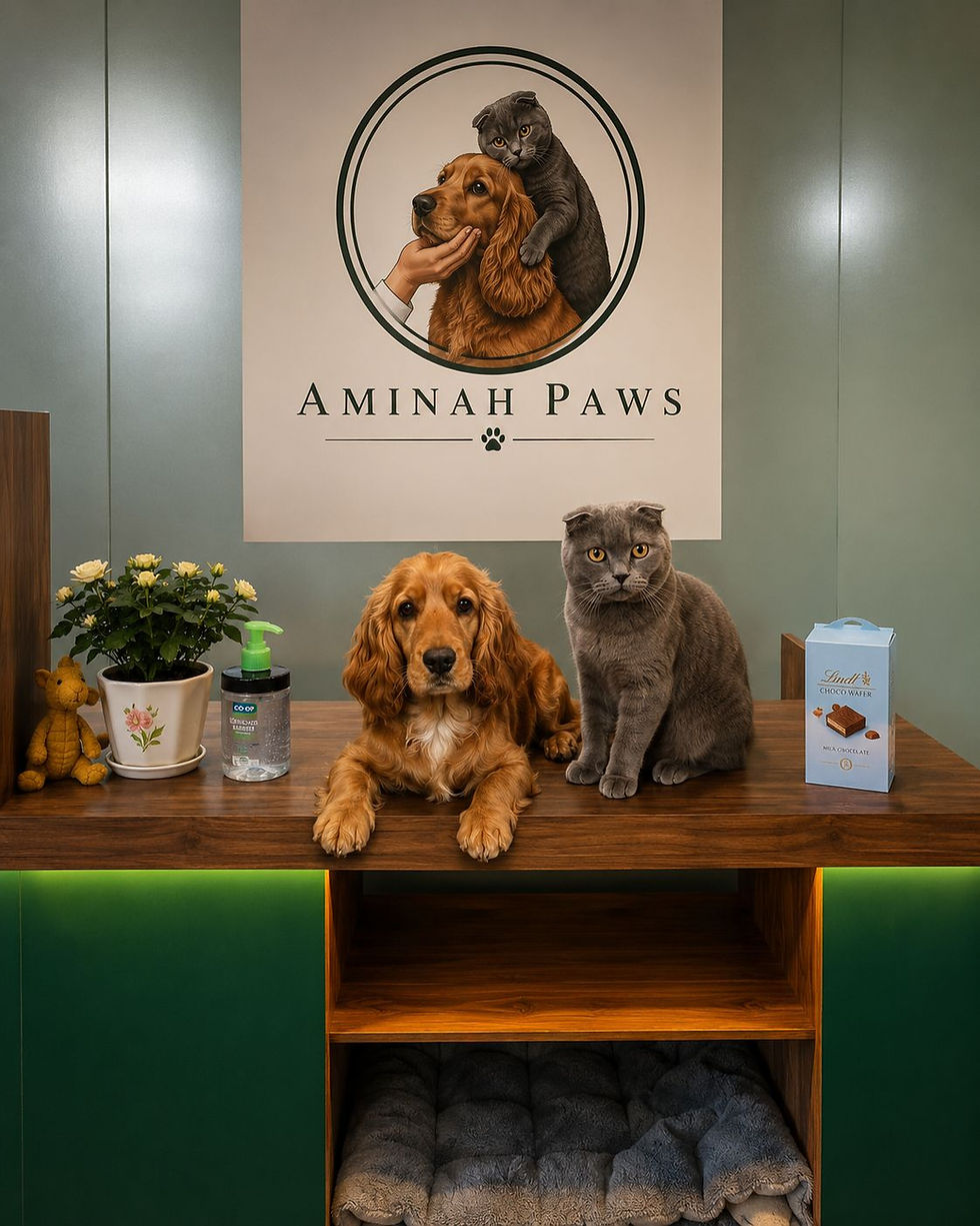 Aminah Paws pet grooming and boarding salon near Sports City in JVC Dubai