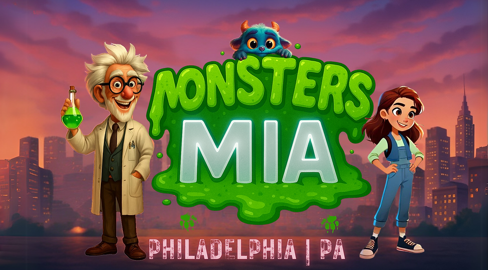 Kids launching Monsters MIA location-based audio adventure—scavenger-hunt-style gameplay on phone”