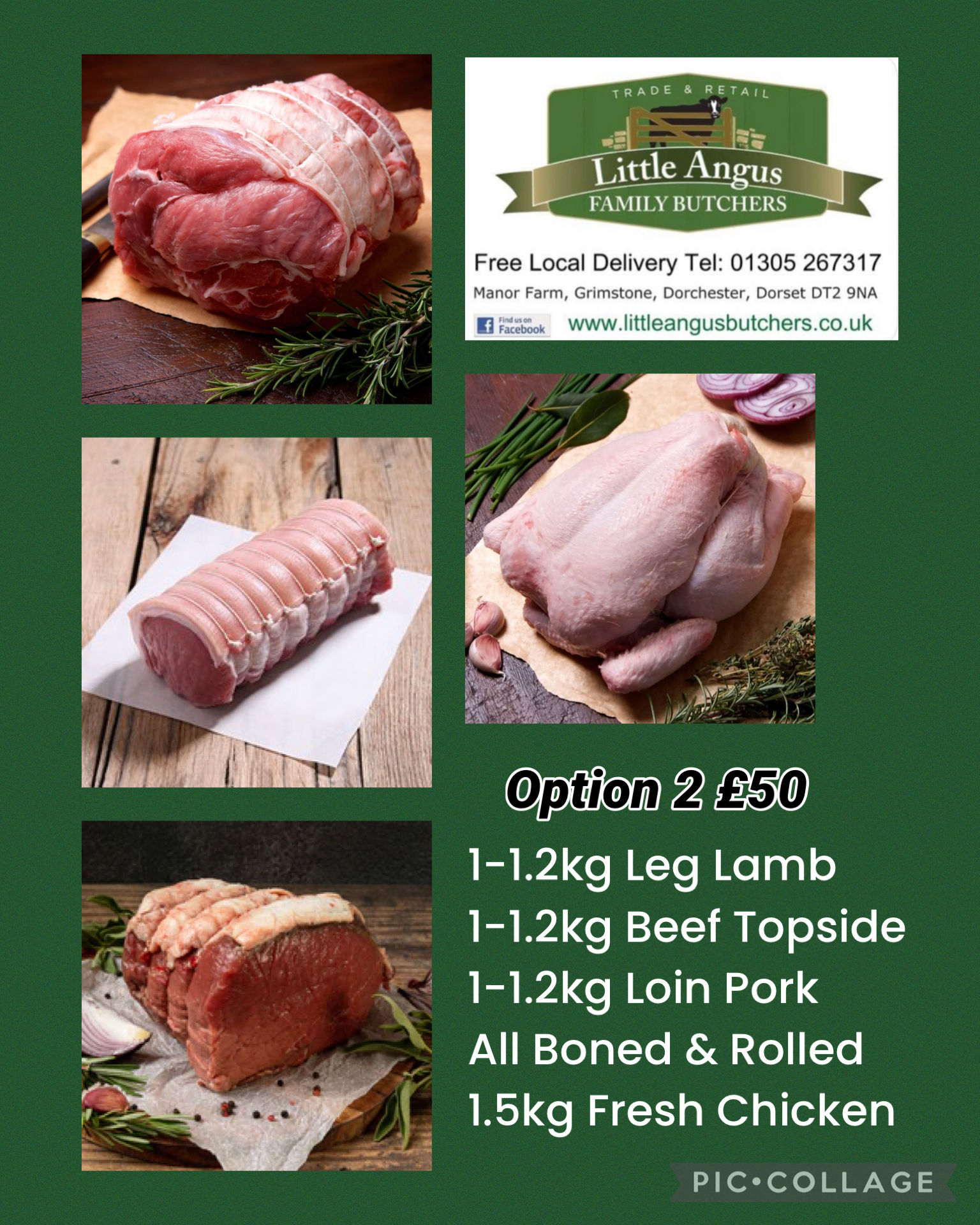 Option 2(Loin Pork, Topside, lamb, Turkey Breast)