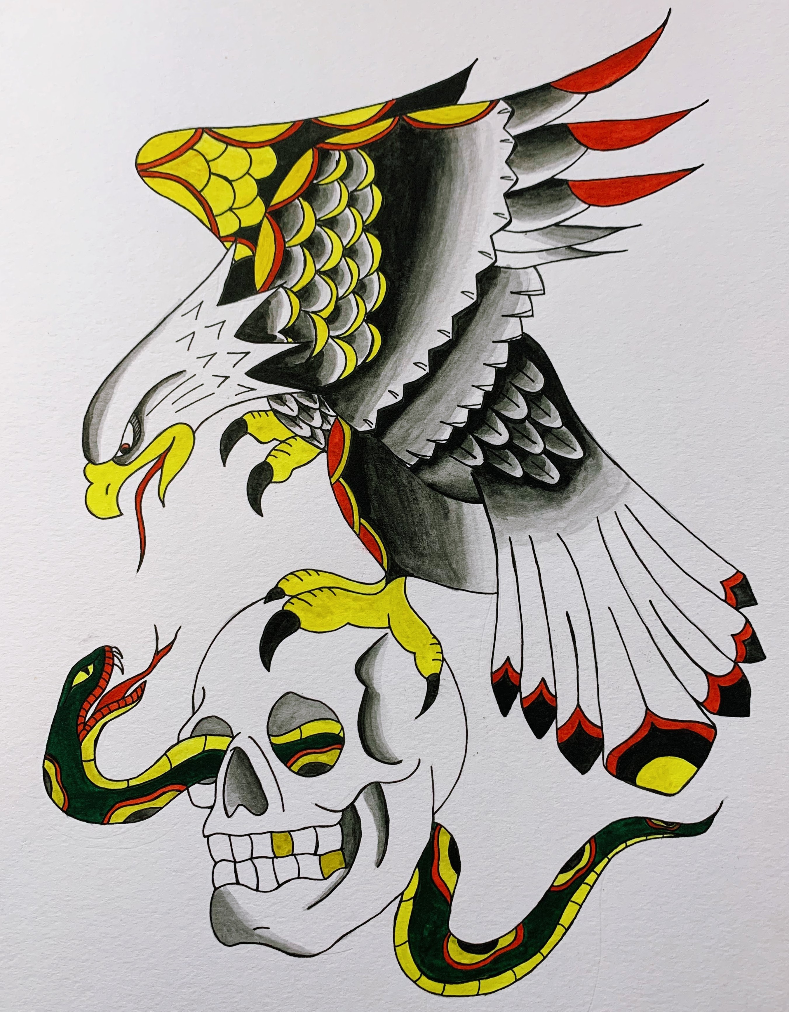 Eagle, Snake, Skull