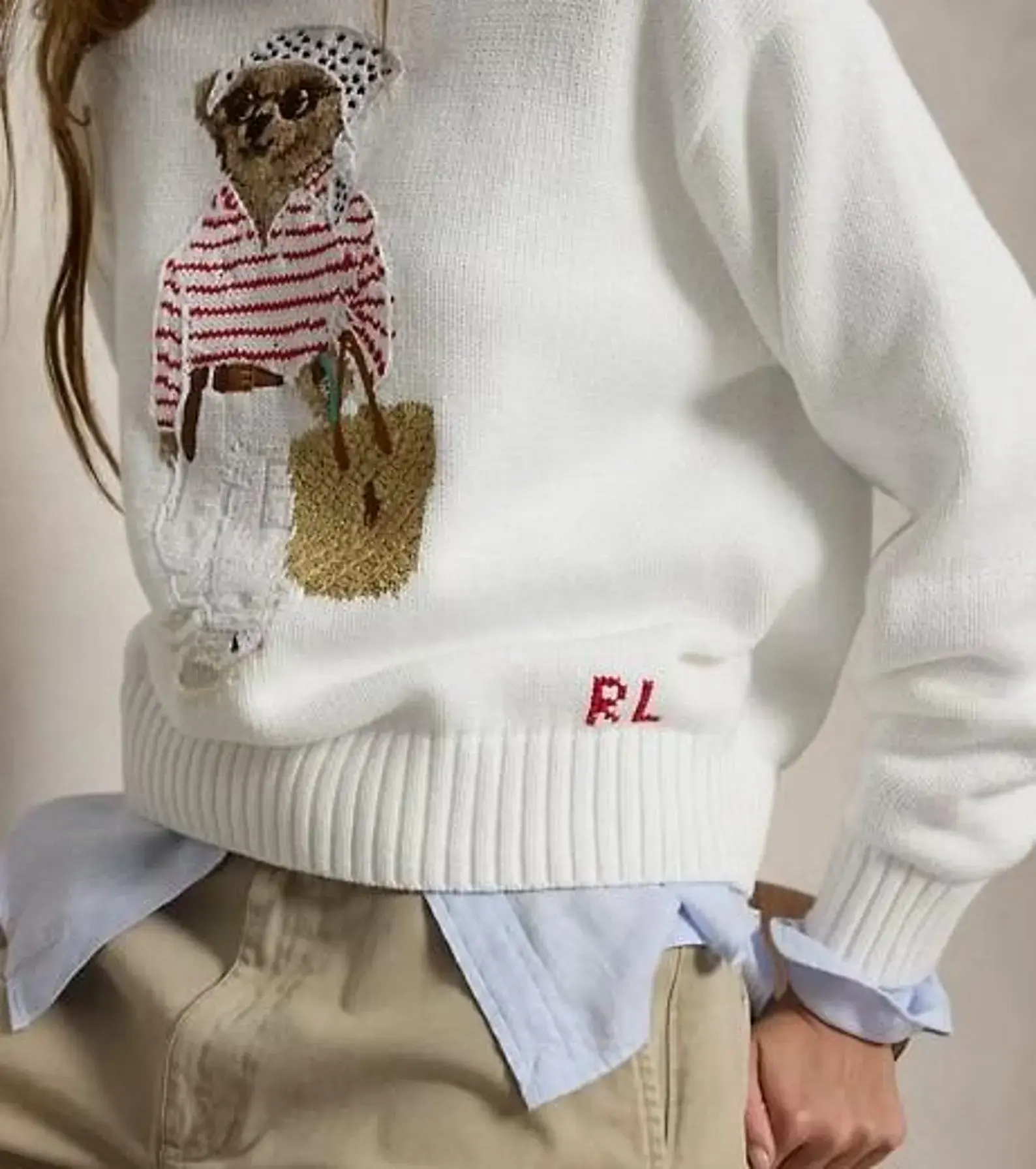 Knit Pullover with Bear Graphic Detail