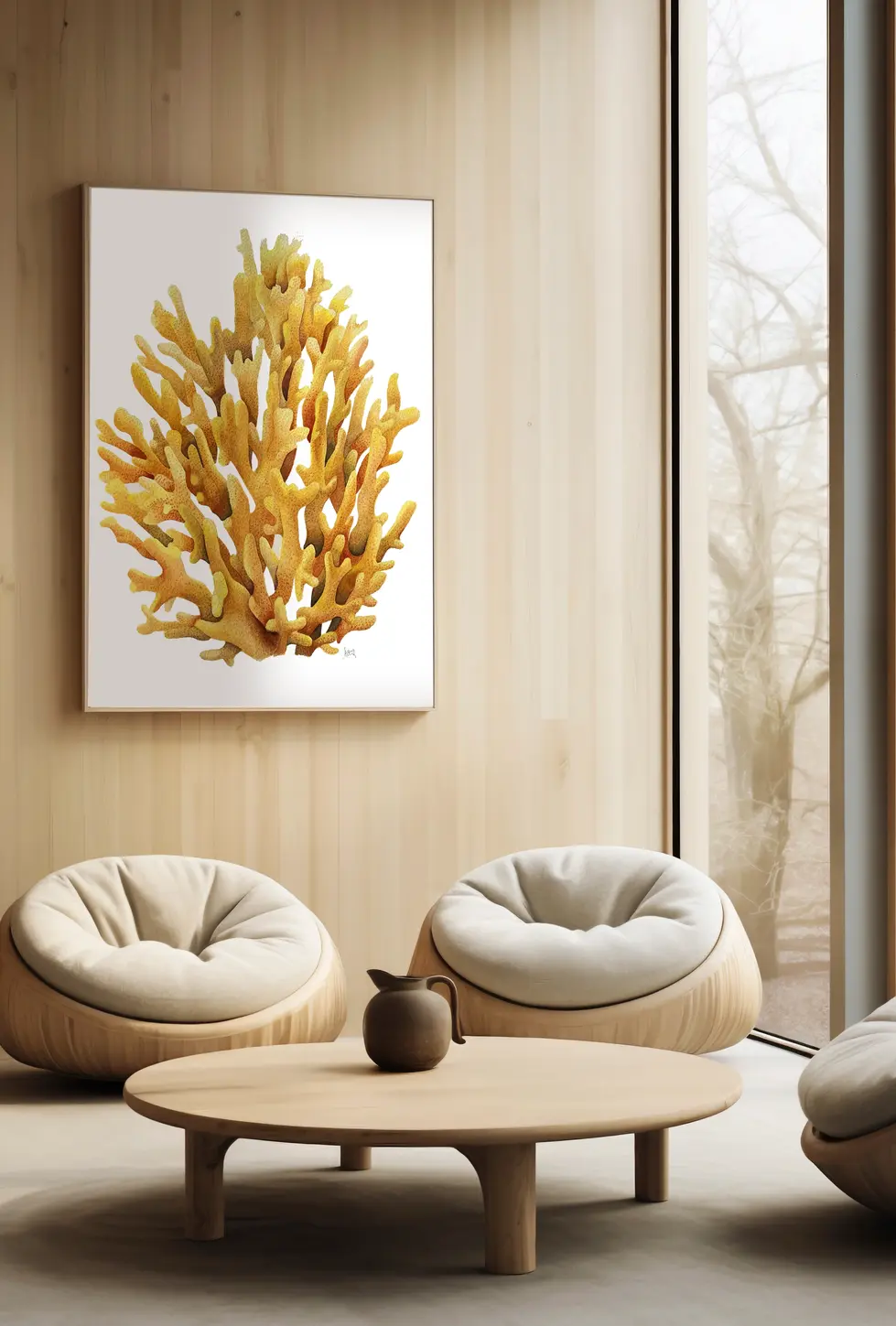 Golden Branches Coral on the wall in the living room.