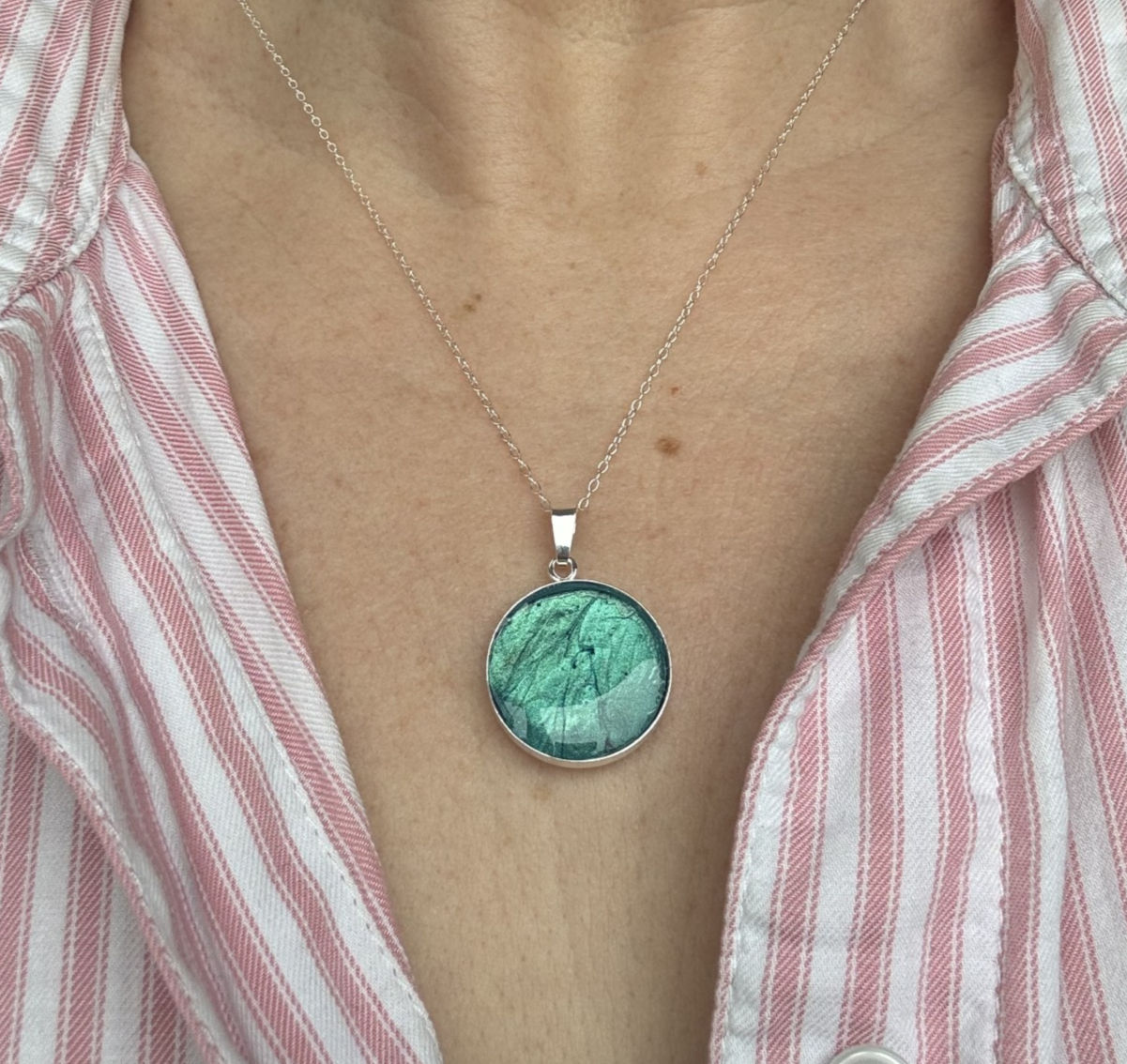 Sterling Silver Circular Pendant 2cm Diameter Turquoise