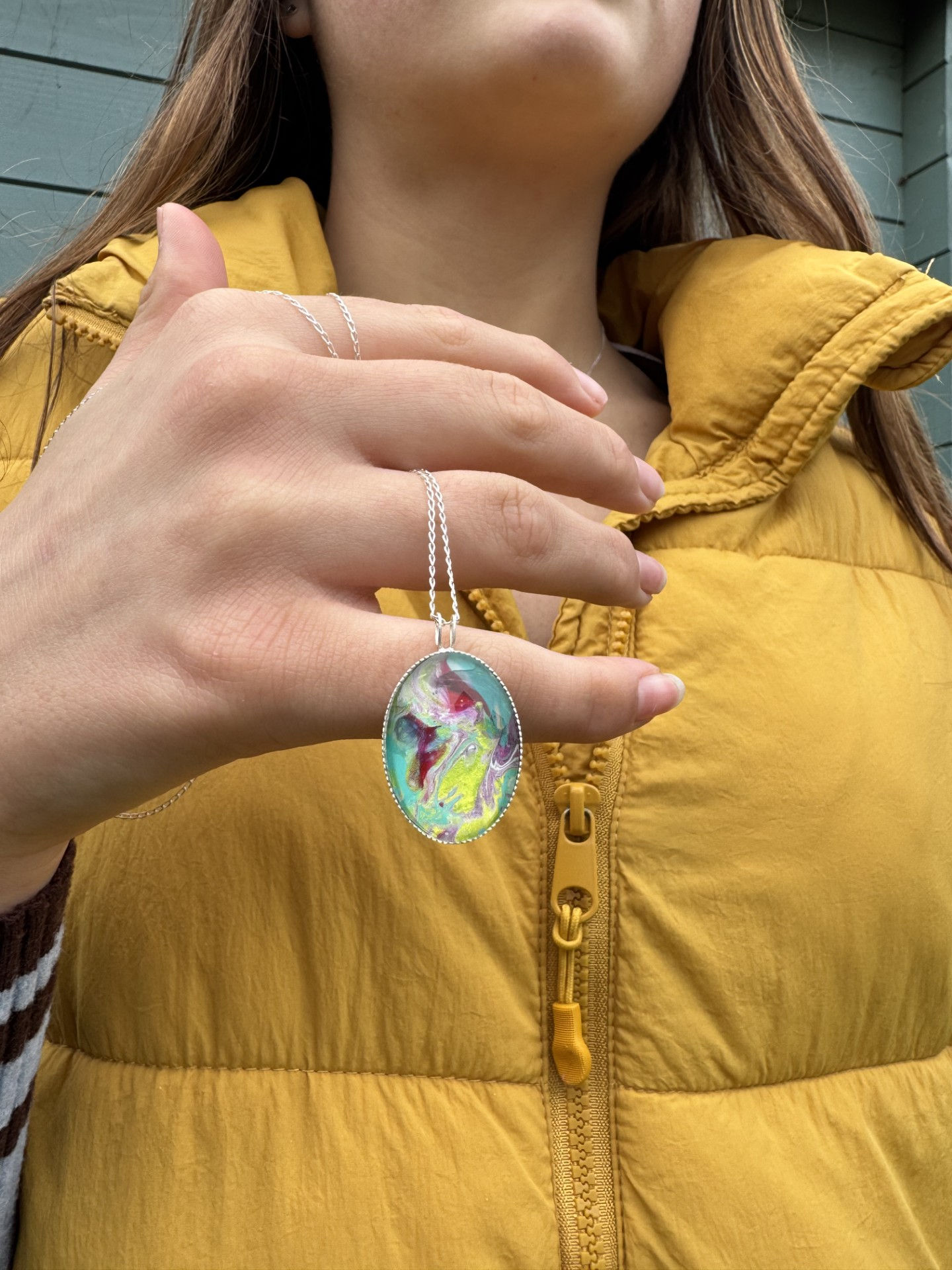 Sterling Silver Oval Pendant Milled Edge 1.8 x 2.5cms Multi Colour