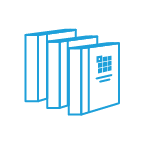 Three binders displayed with a logo on the cover.