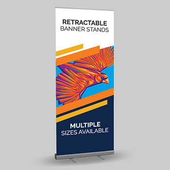 Colorful banner stand retractable banner with a bird.