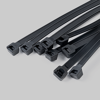 Nine black cable ties.