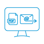 Computer monitor with a PDF file and an email envelope being sent.