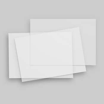 Three sheets of semi-transparent, frosted vellum sheets.