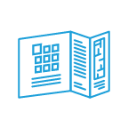 Z-folded document with a logo, text, and blueprint data.
