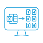 Computer monitor with an excel document being data merged into six files.