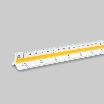 White triangular scale ruler with a yellow line.
