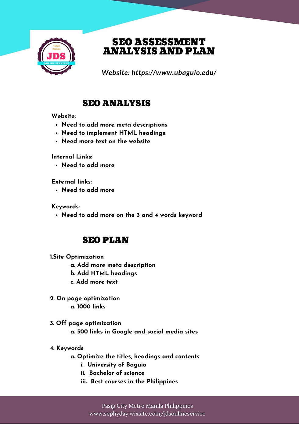 SEO assessment analysis and plan
