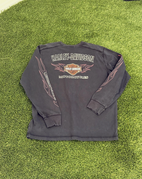 Thumbnail: Harley-Davidson Flame Long Sleeve Shirt Mens XL Black Heavyweight Biker Tee