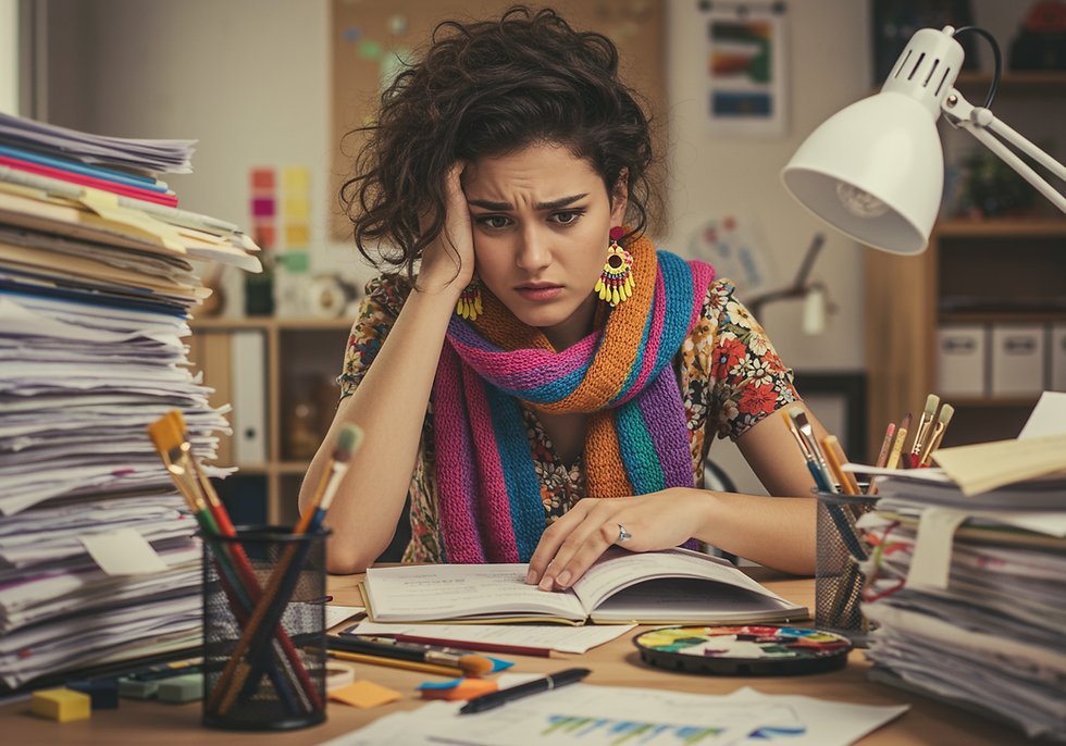 creative entrepreneur drowning in paperwork