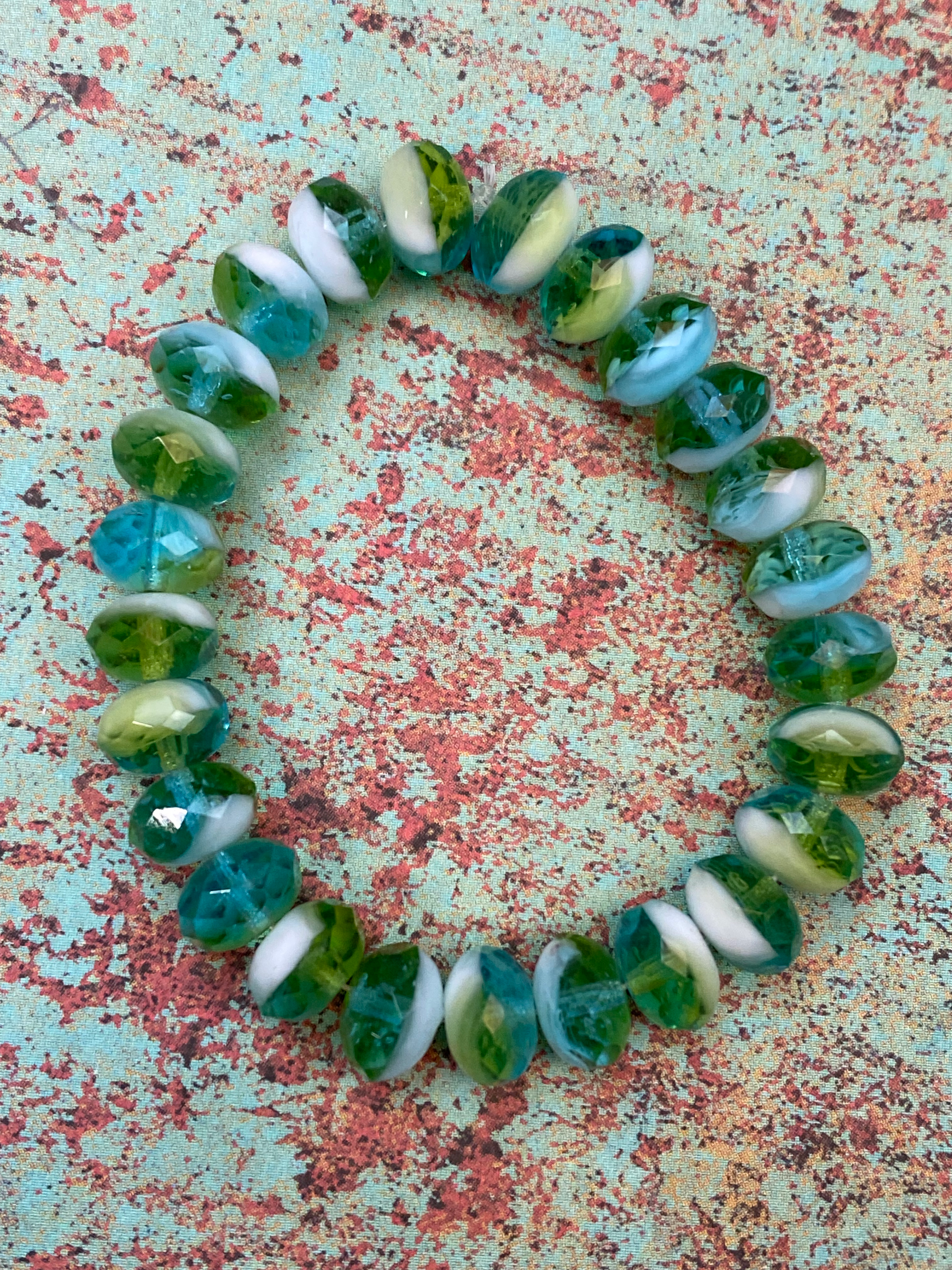 9x6mm Rondelle Aqua/Green/White