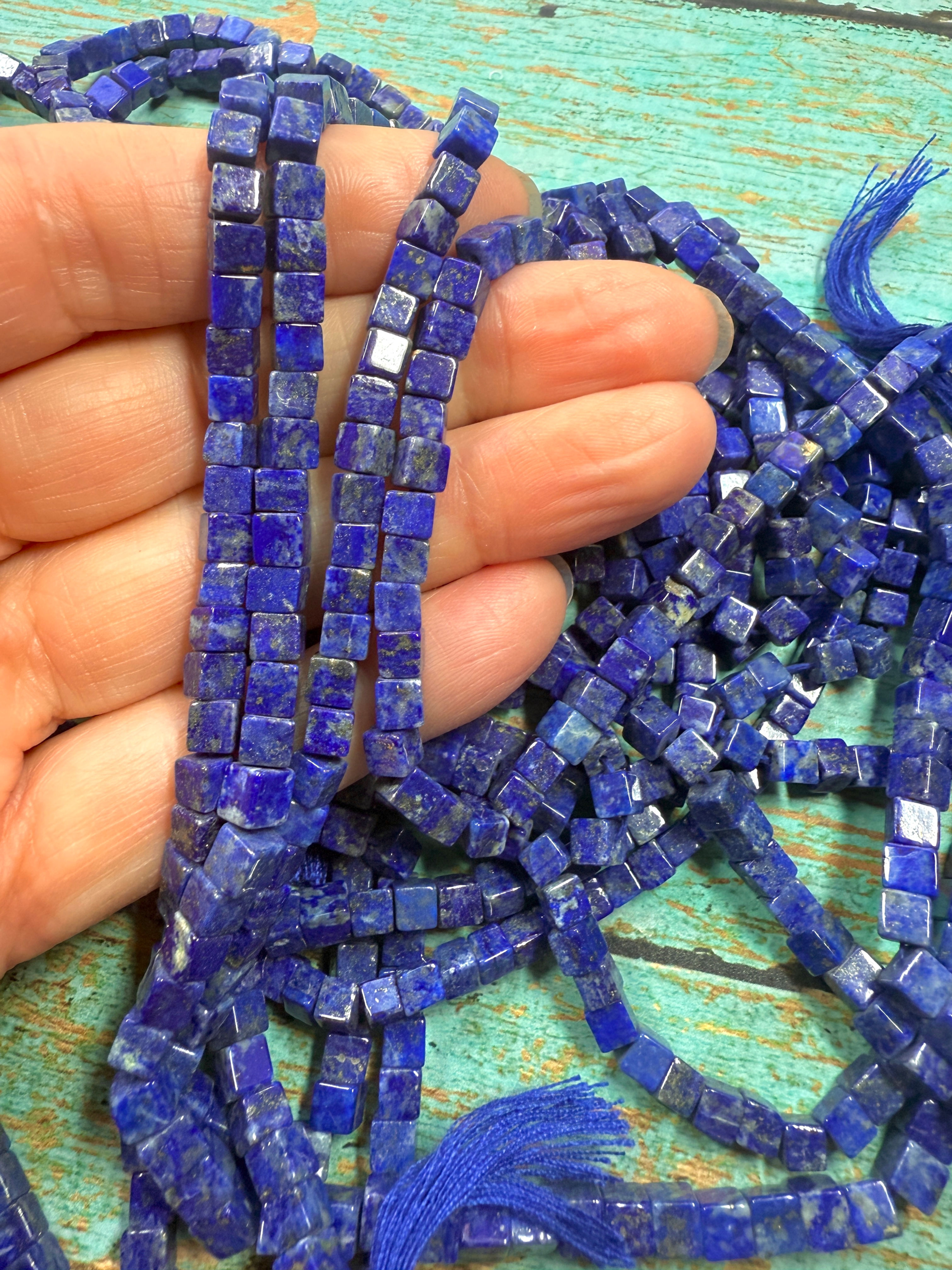 4-5mm Lapis Lazuli Cube - 8"Inch Strands