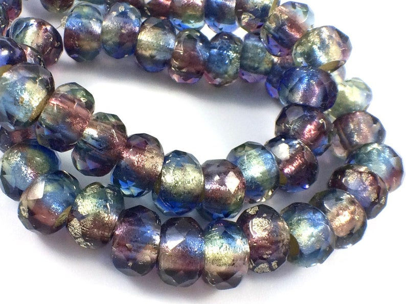 6x9mm Large Hole Bead Purple, Blue, Pale Yellow with Silver Lining