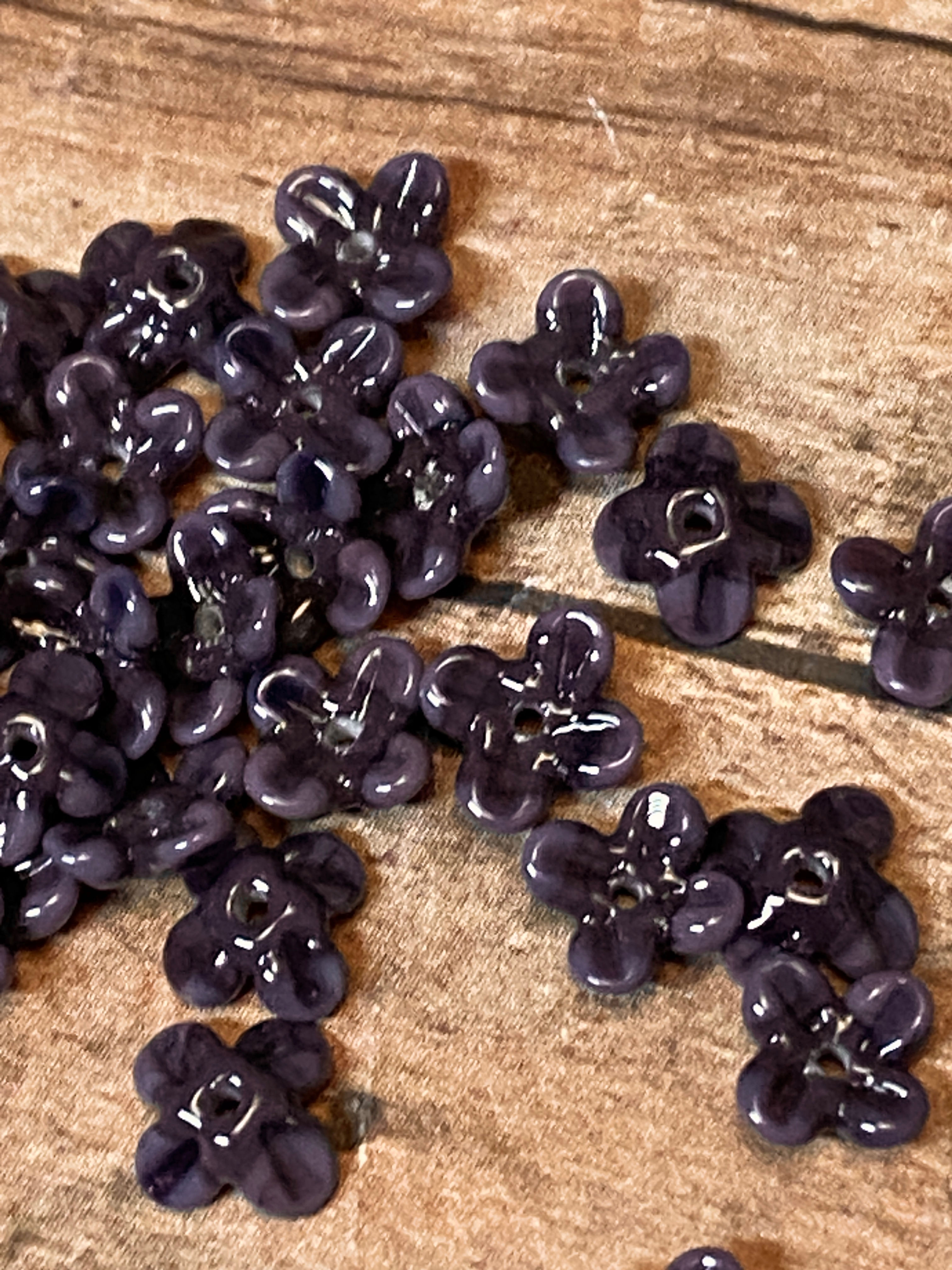 Dark Purple Tiny Lampwork Petal Beads