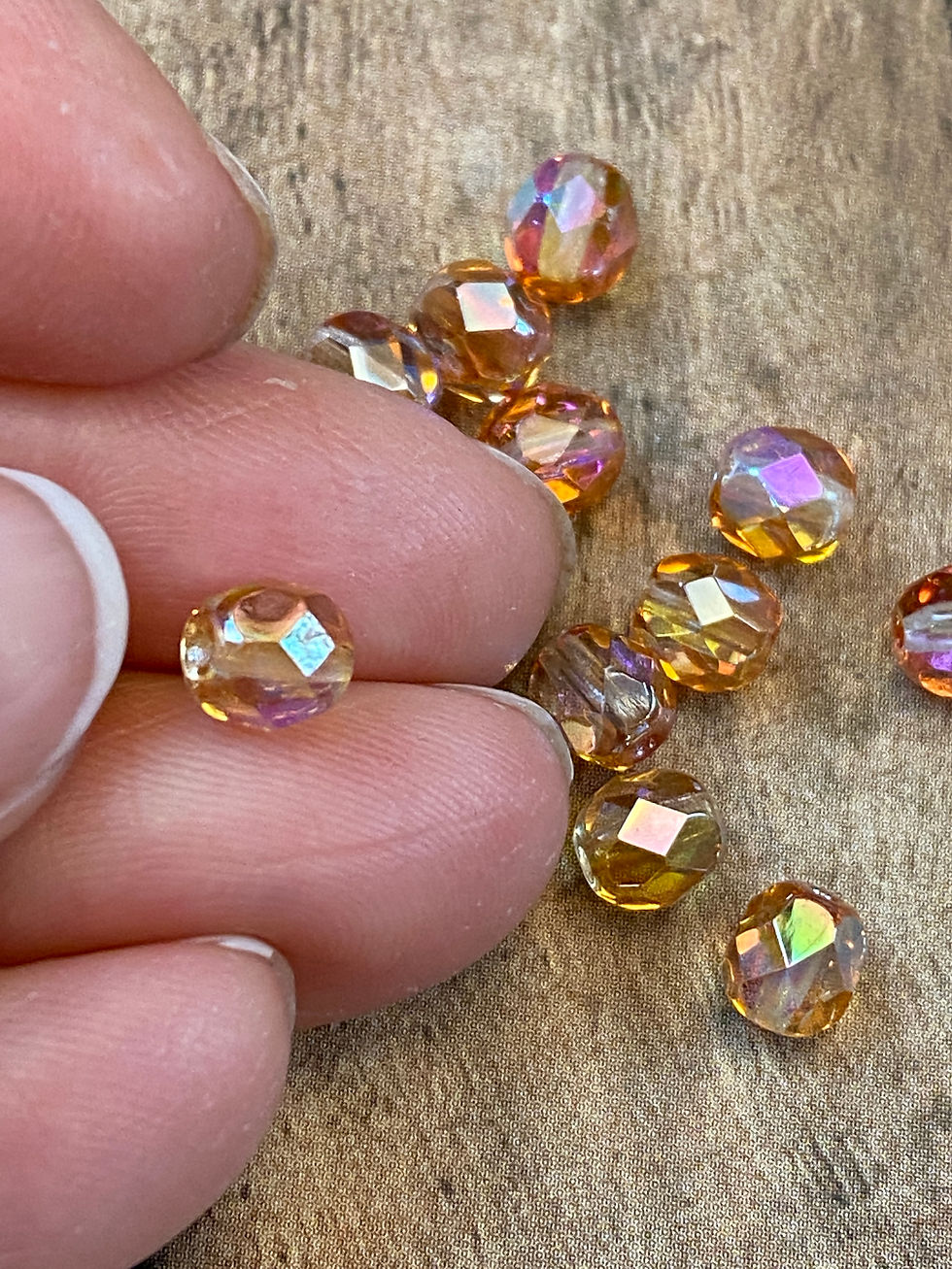 Miniature : 6mm Fire Polish Crystal Orange Rainbow