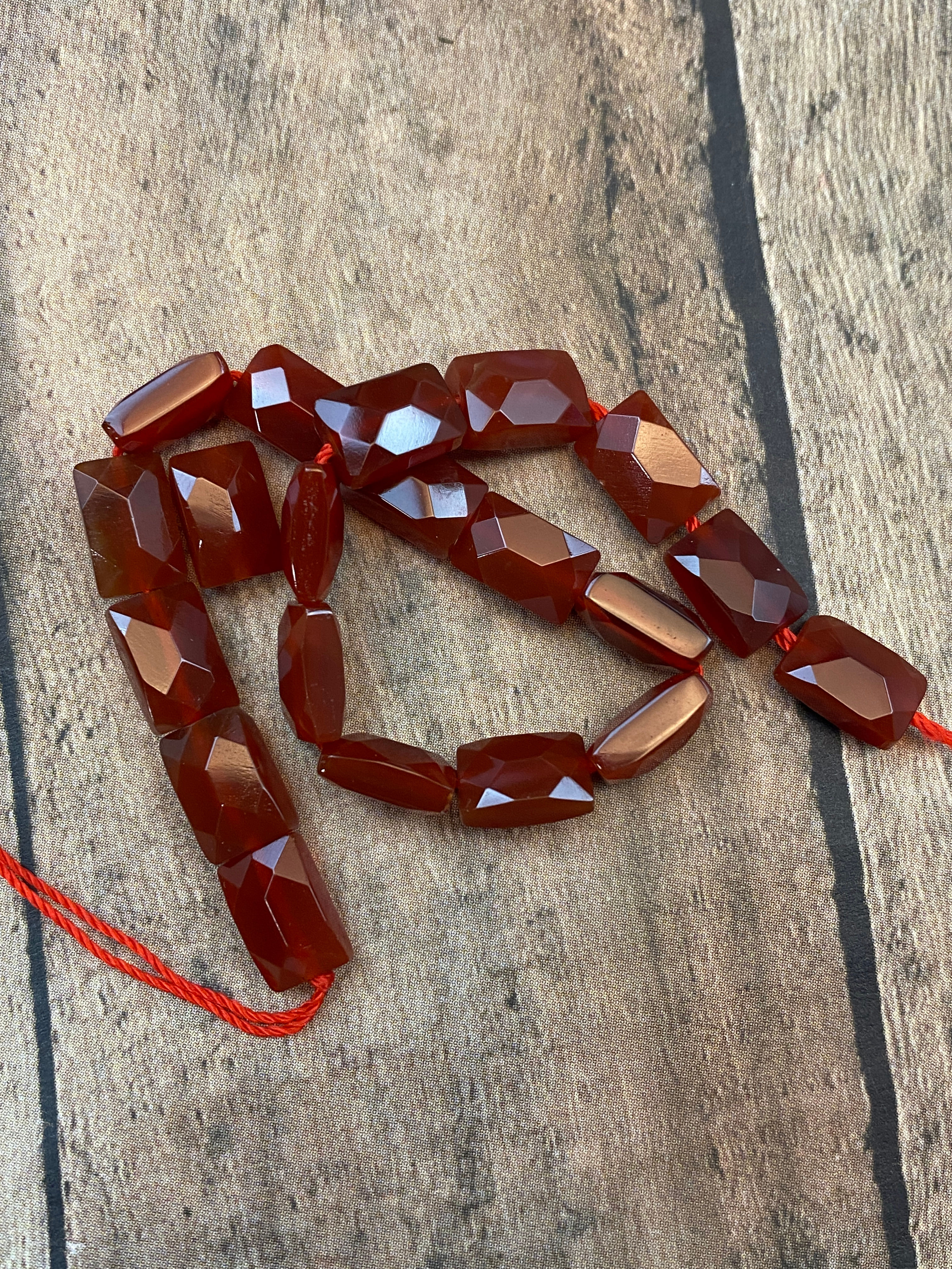 10x7m Hand Faceted Carnelian Rectangle Beads