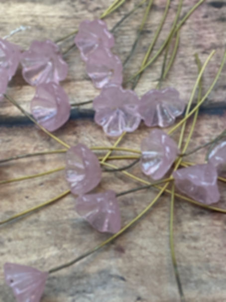 Opalescent Light Pink Vintage Lampwork Blossom Long Pin