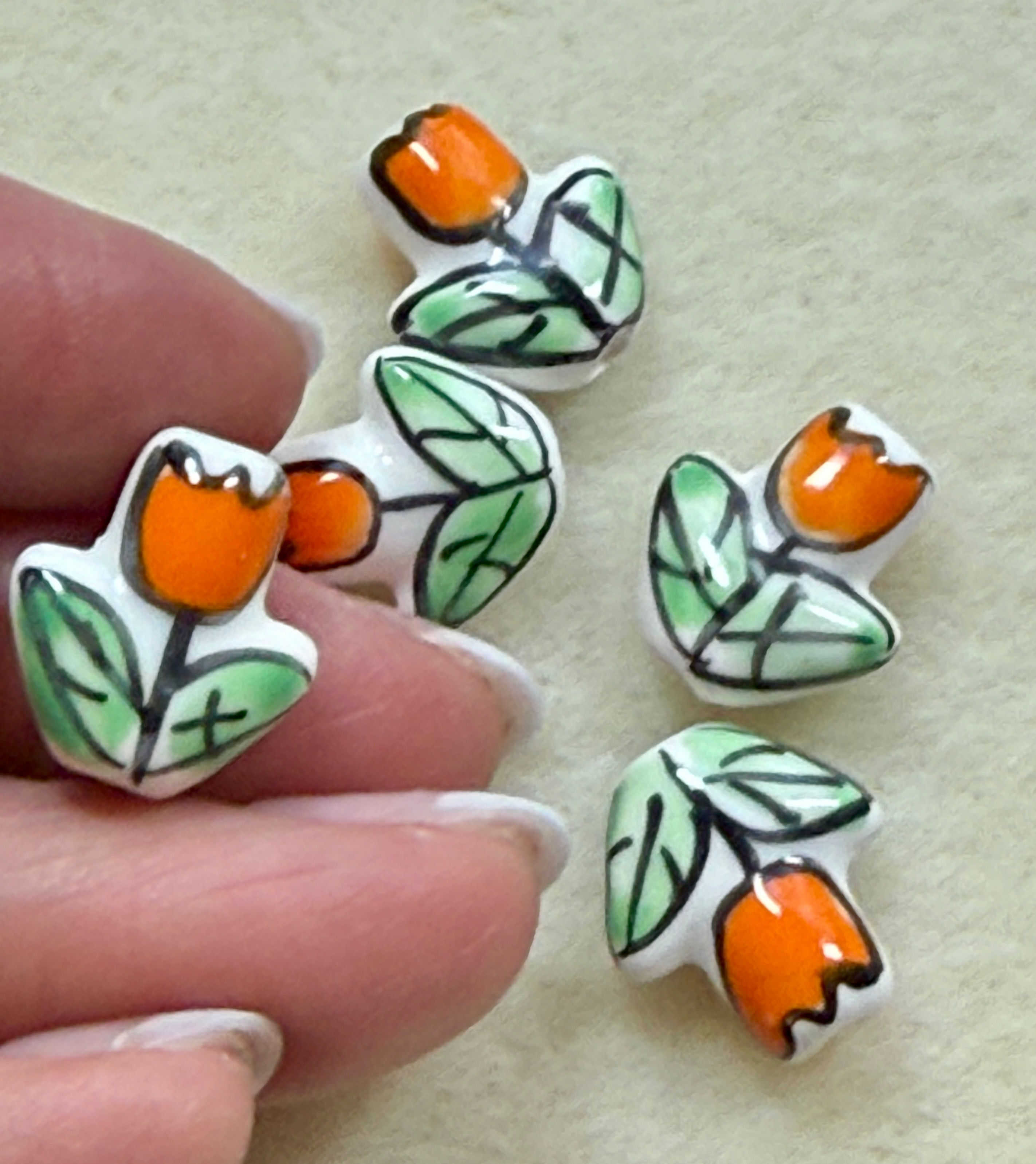 Porcelain Tulip Beads, Orange