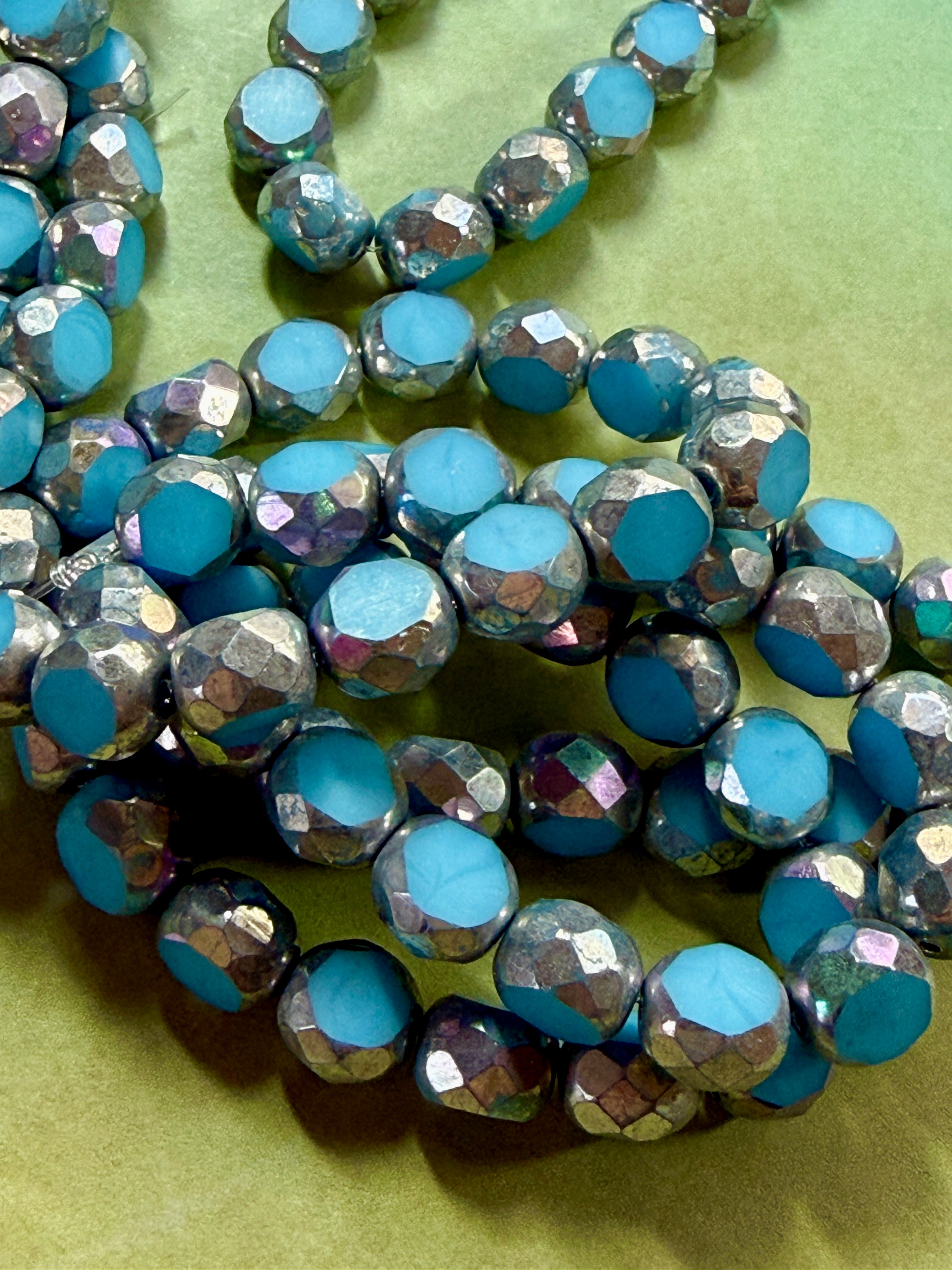 8mm Table Cut Sky Blue/Silver AB finish