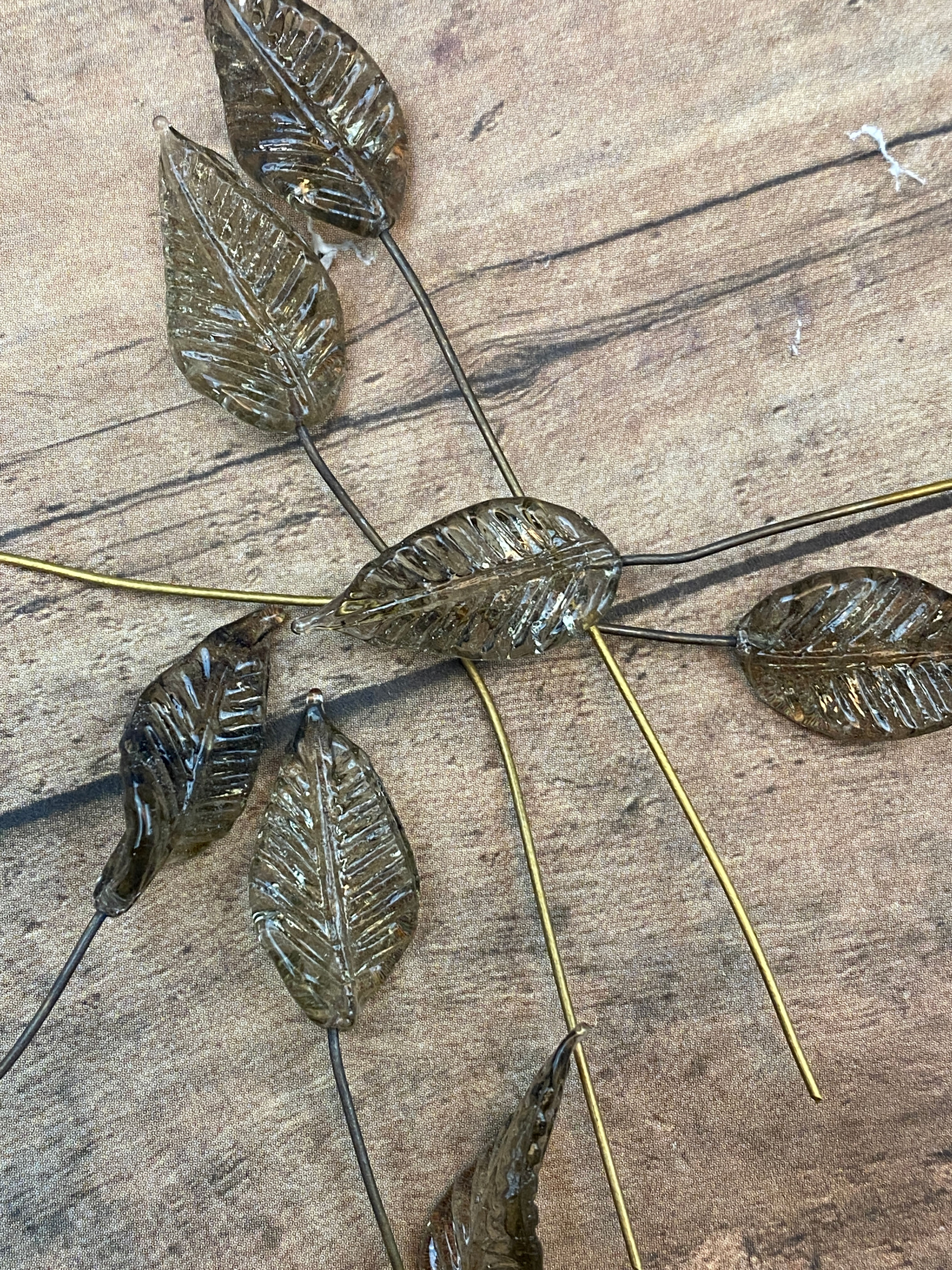 Transparent Grey Vintage Lampwork Leaf Long Pin