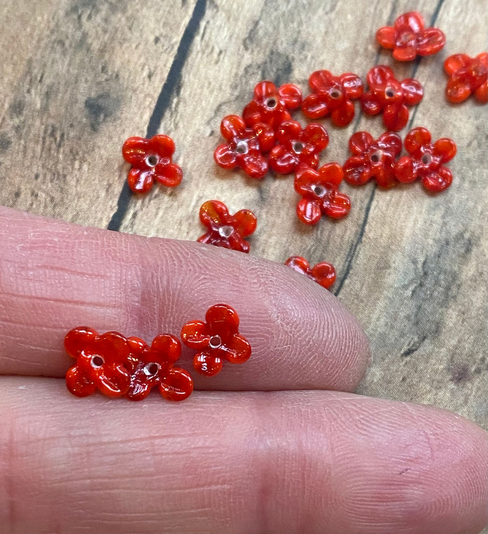Miniature : Tiny Poppy Red Lampwork Flower Beads