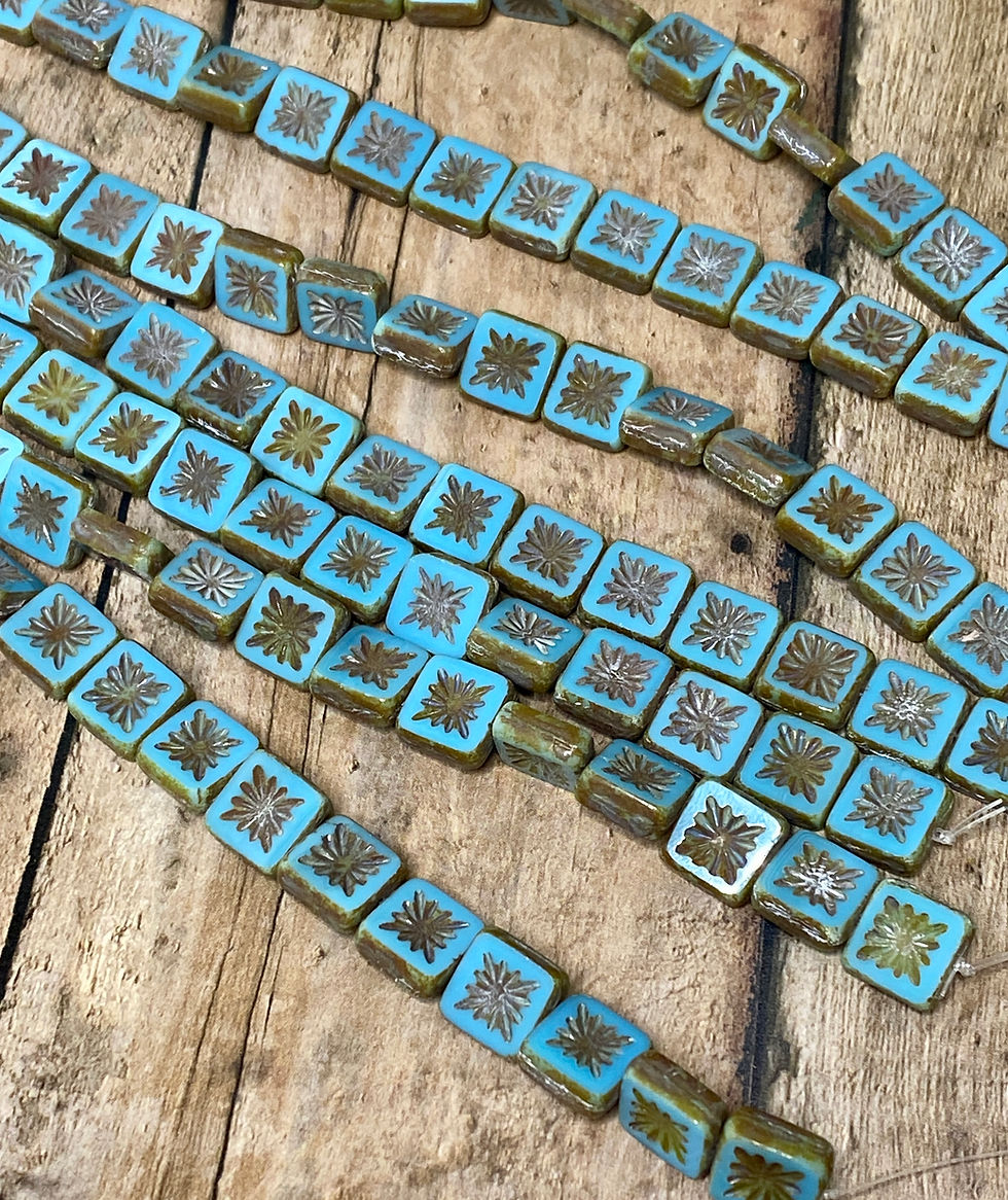 Miniature : 10mm Square Kiwi,  Turquoise Blue w Travertine Finish