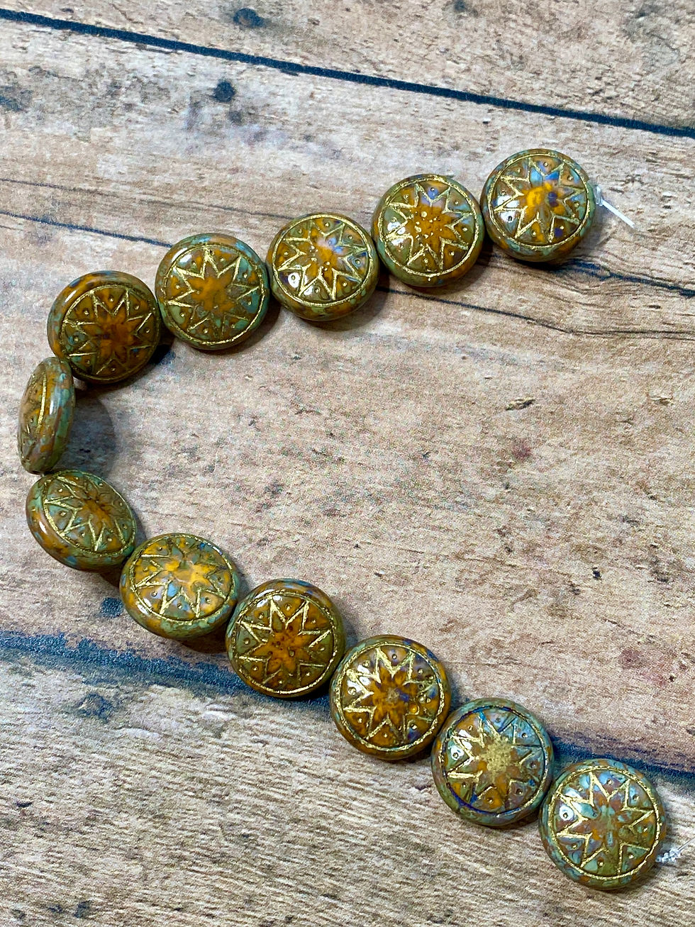 Миниатюра: 13mm Round Star of Ishtar Orange w Travertine & Gold Finishes