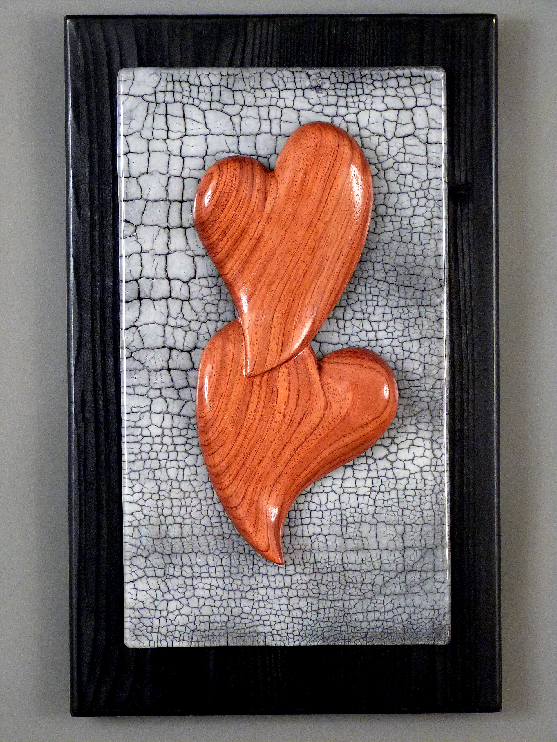 Bubinga Hearts on grey crackle