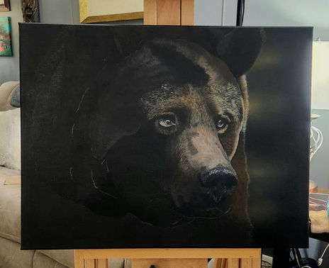 'Out of Darkness,’ bear painting early-stage, shading and textures developing.